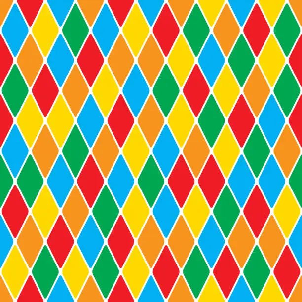Vector illustration of Harlequin's polychromatic mosaic bright cheerful seamless pattern.