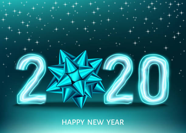 istock 2020 happy New Year black background with golden neon number. 1145019895
