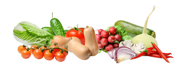 istock Composition with a large variety of different vegetables on a white isolated background. Design element for print or web. 1145025917
