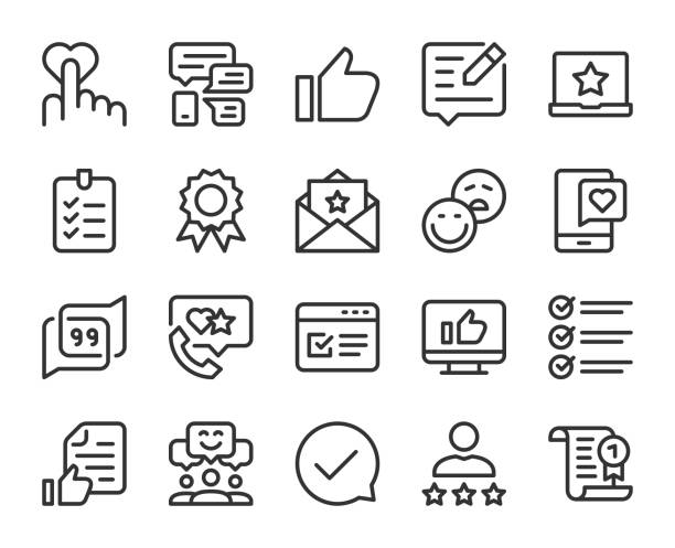 증언-라인 아이콘 - satisfaction computer icon customer service representative symbol stock illustrations