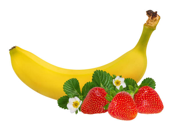istock Bananas and strawberries isolated on white background with clipping path 1145027676