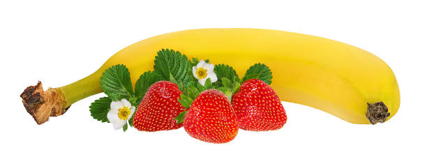 istock Bananas and strawberries isolated on white background with clipping path 1145029299