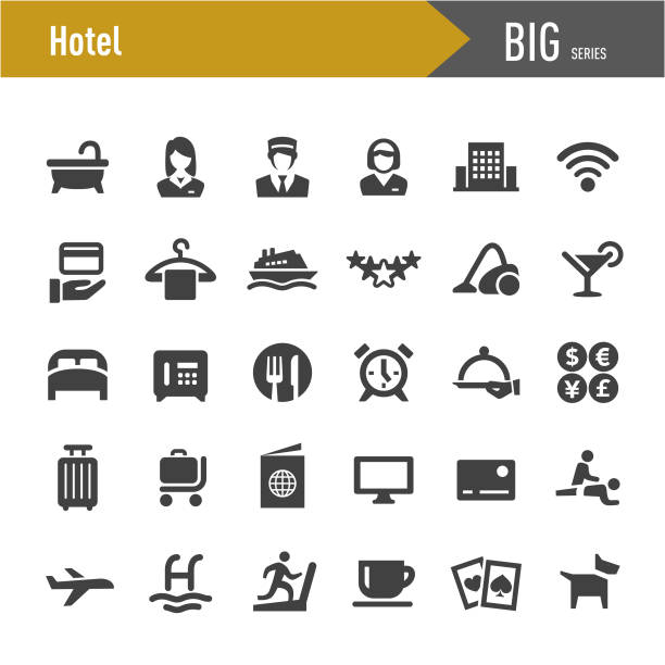 illustrazioni stock, clip art, cartoni animati e icone di tendenza di icone dell'hotel - grande serie - globe and alarm clock