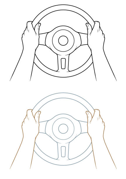 ilustracja jazdy liniowej - driving steering wheel human hand wheel stock illustrations