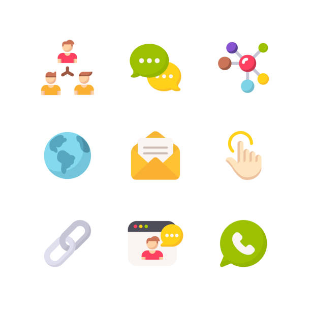 ilustrações de stock, clip art, desenhos animados e ícones de contact us flat vector icons. pixel perfect. for mobile and web. - symbol communication business card men