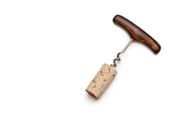 istock Corkscrew and wine cork stopper isolated on white background with copy space 1145039275