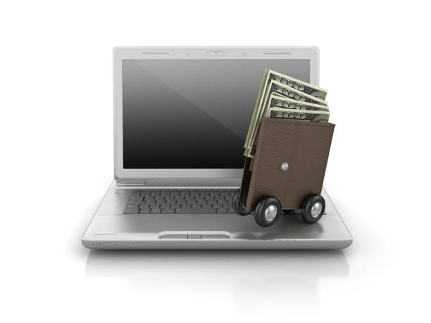istock Wallet with Wheels and Dollar Bills on Computer Laptop - 3D Rendering 1145041020