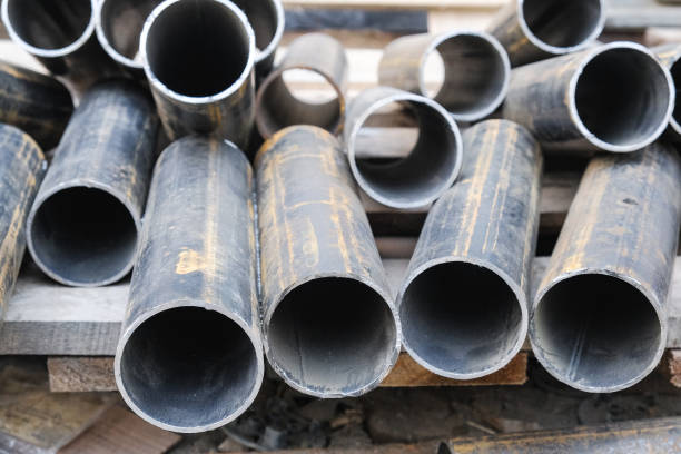 istock cut metal pipes on the construction site 1145041242