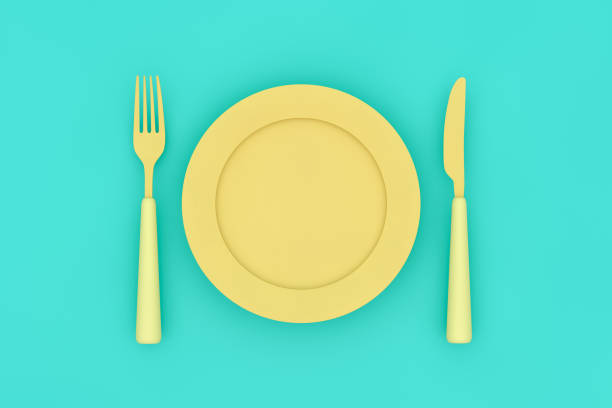 Minimal, Healthy eating concept with crockery on flat background