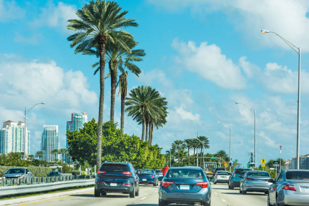 istock Traffic on the highway in Miami Beach 1145047389