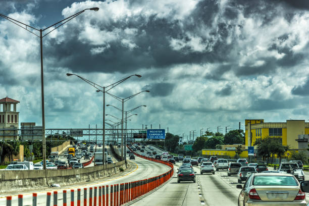istock Dark clouds over the highway in Miami 1145047751