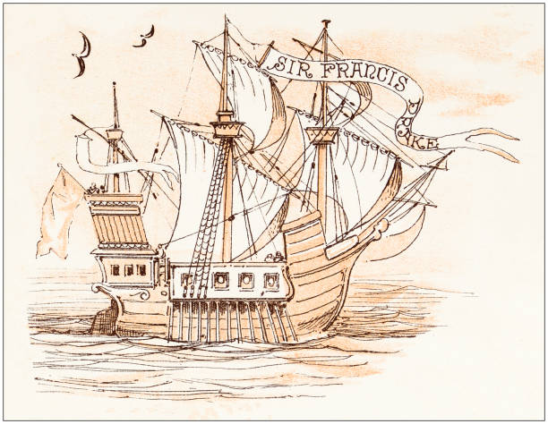 istock Antique illustration from fables picture book: Sir Francis Drake and his goblins 1145047759