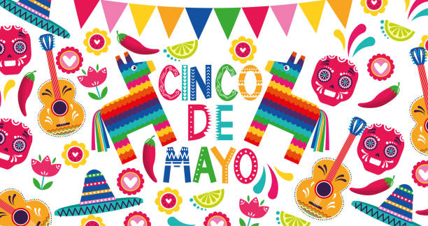 ilustraciones, imágenes clip art, dibujos animados e iconos de stock de cinco de mayo vector illustration - mexican culture cinco de mayo backgrounds sombrero