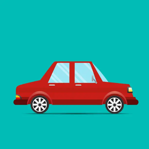 Vector illustration of Red Car.A red car with a green background - Vector illustration.
