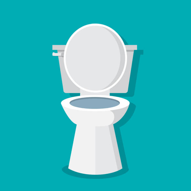 illustrazioni stock, clip art, cartoni animati e icone di tendenza di interno del bagno con tazza igienica, carta igienica, spazzola per wc. illustrazione vettoriale - gatto