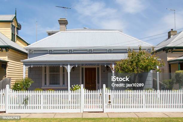 Traditional House With A White Picket Fence Melbourne Stock Photo - Download Image Now