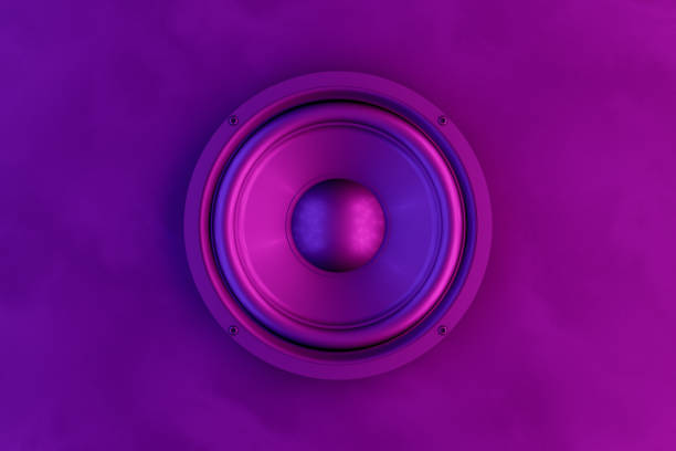 audio-lautsprecher-background mit neonlicht - arts or entertainment audio stock-fotos und bilder