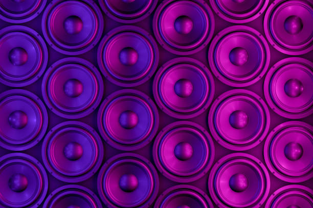 fondo de altavoz de audio con luces de neón - música fotografías e imágenes de stock