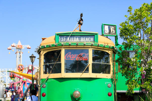 Melbourne, Australia: March 17, 2019: Obsolete vintage W-Class tram parked as a curiosity in St Kilda. It has been replaced by more modern and efficient electric trams.