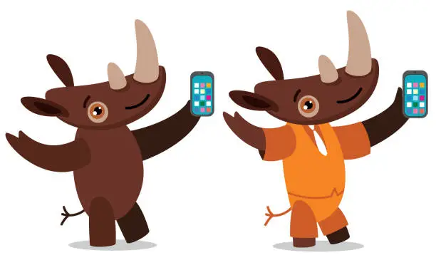 Vector illustration of Selfie and Rhinoceros