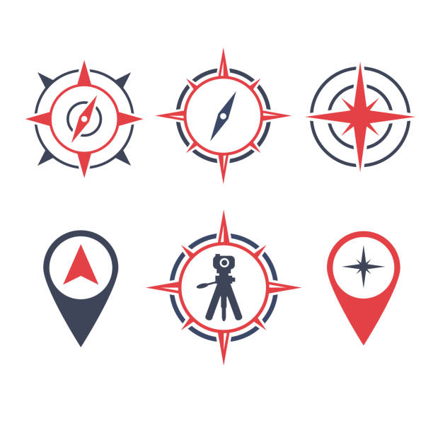 vector illustration survey land icon with location compass and camera vector illustration survey land icon with location compass and camera land stock illustrations