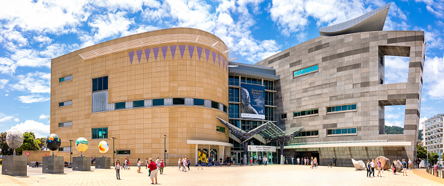 Wellington, New Zealand - Visitors around the exterior of Te Papa Tongarewa (or the Museum of New Zealand).