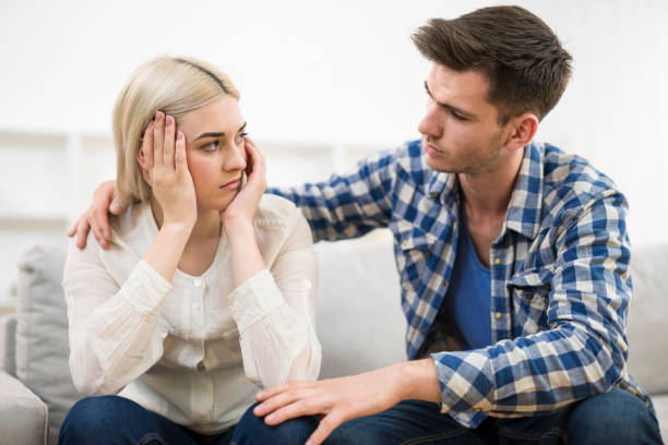 istock The man hug depressed woman 1145067087