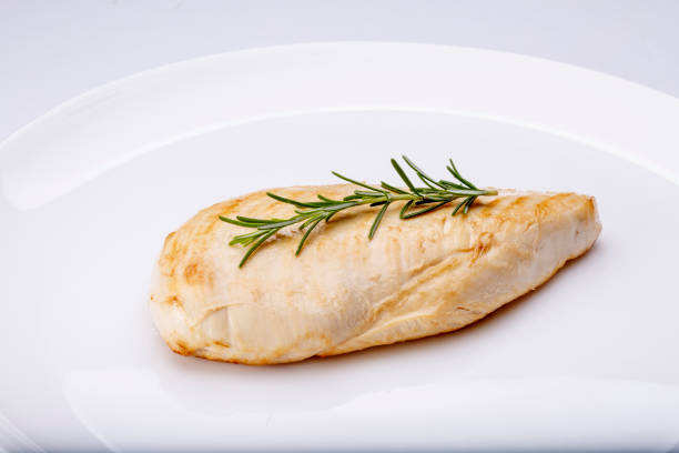istock Grilled chicken breast with spices on white background 1145067925