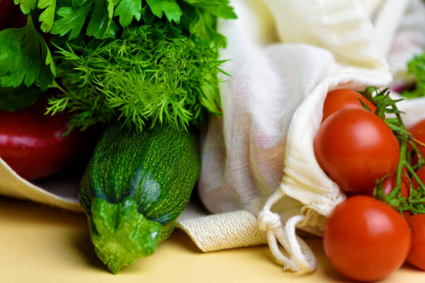 istock Fresh vegetables in eco bags. Zero waste 1145067934