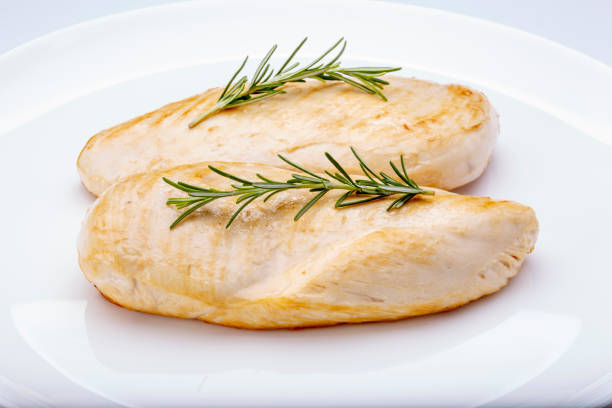 istock Grilled chicken breast with spices on white background 1145067938