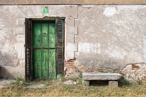 Retro door and window set located in abandoned village