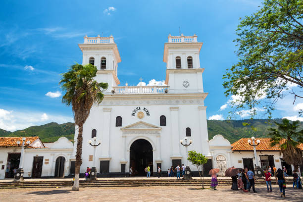 GIRON, COLOMBIA - MAY 3: View of the basilica and main plaza in Giron, Colombia on May 3, 2016