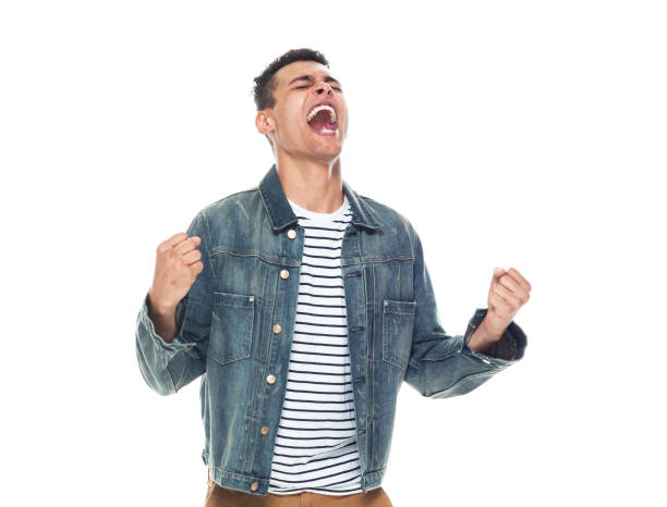 istock Good looking African American black man wearing a jean jacket - shouting 1145077396