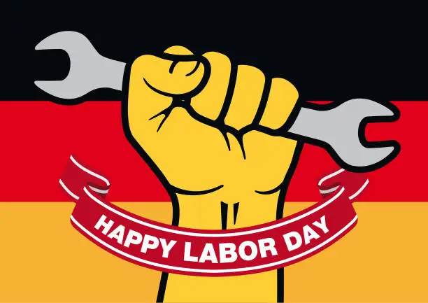 Vector illustration of Vector Happy Labor Day on German Flag