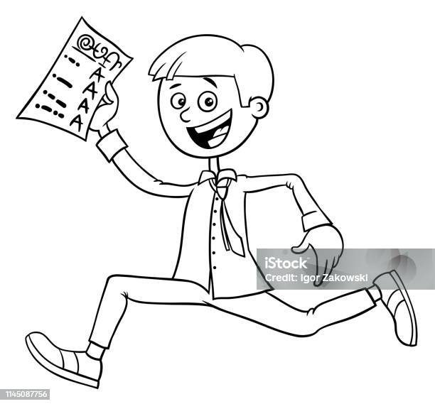 Boy With School Certificate Coloring Book Stock Illustration - Download Image Now - Academic Year, The End, Boys