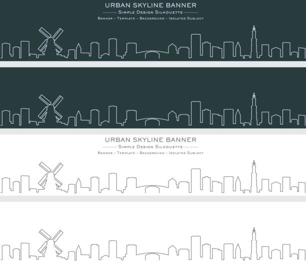 illustrazioni stock, clip art, cartoni animati e icone di tendenza di striscione skyline a linea singola di amsterdam - amsterdam