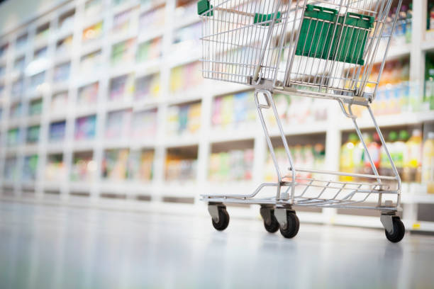 A supermarket shopping basket with nothing in it