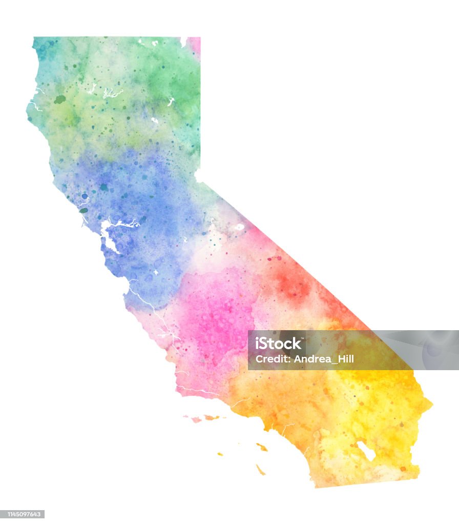 California Watercolor Raster Map Illustration in Pastel Colors Abstract stock illustration
