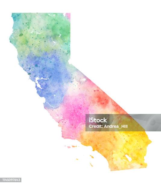 California Watercolor Raster Map Illustration In Pastel Colors Stock Illustration - Download Image Now