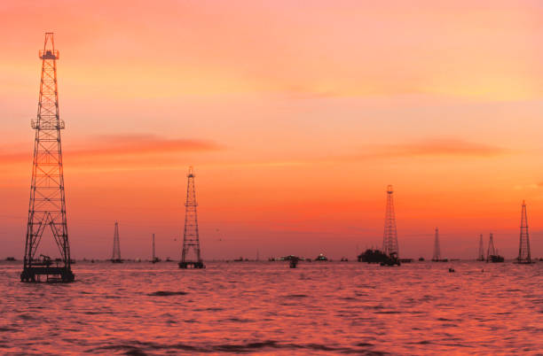 A forest of old off-shore oil derricks on Maracaibo lake, where an enormous deposits of oil discovered in the 1910s have made Venezuela one of the world's major oil exporters.