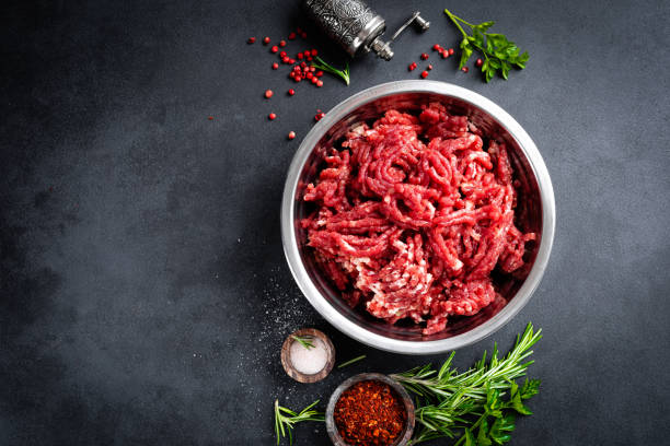 istock Mince. Ground meat with ingredients for cooking 1145100311