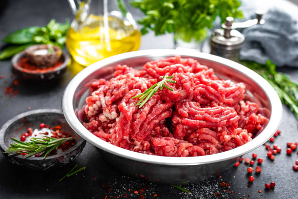 istock Mince. Ground meat with ingredients for cooking 1145100621