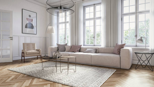 istock Modern scandinavian living room interior - 3d render 1145102753
