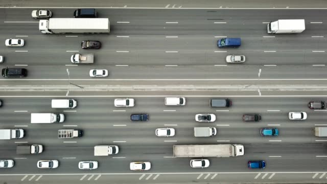 Aerial Top Down View of Traffic Jam on a Highway