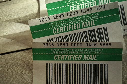shot of certified mail