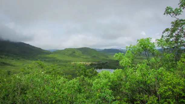 Landscape of Brazil, mountains and cerrado with green forests, of the caatinga biome