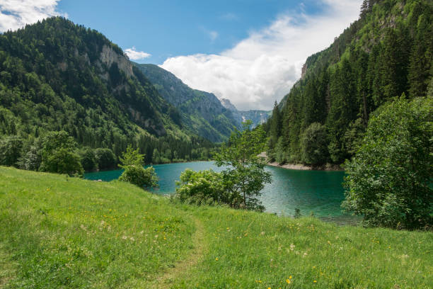 istock Green lake inside mountain canyon 1145108437