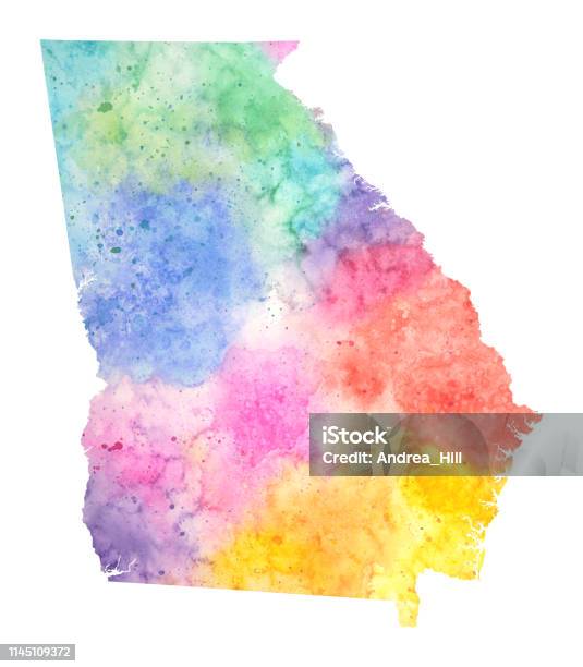 Georgia Watercolor Raster Map Illustration In Pastel Colors Stock Illustration - Download Image Now