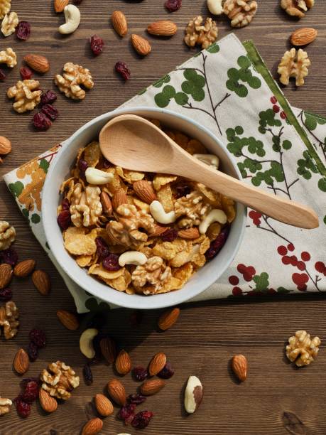 Spoon with cereal and nut mix