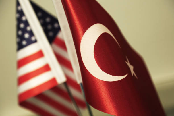 Turkey and United States of America flags stock photo